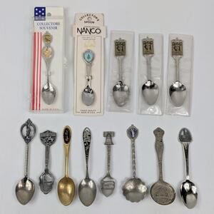Lot 12 Vintage Northeast USA Souvenir Spoons Liberty Bell NYC Cape Cod Buffalo